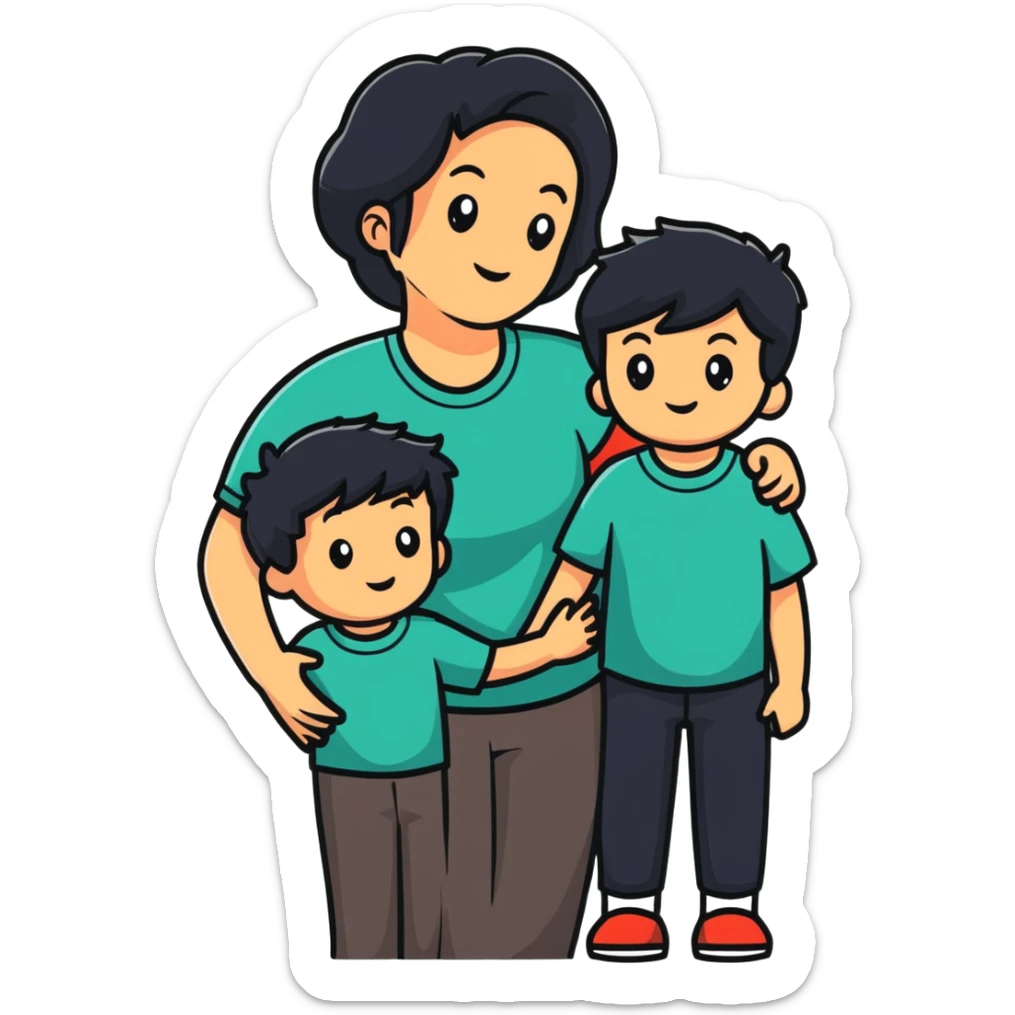 cheerful white family trio - dad with dark black hair, mom and son sticker