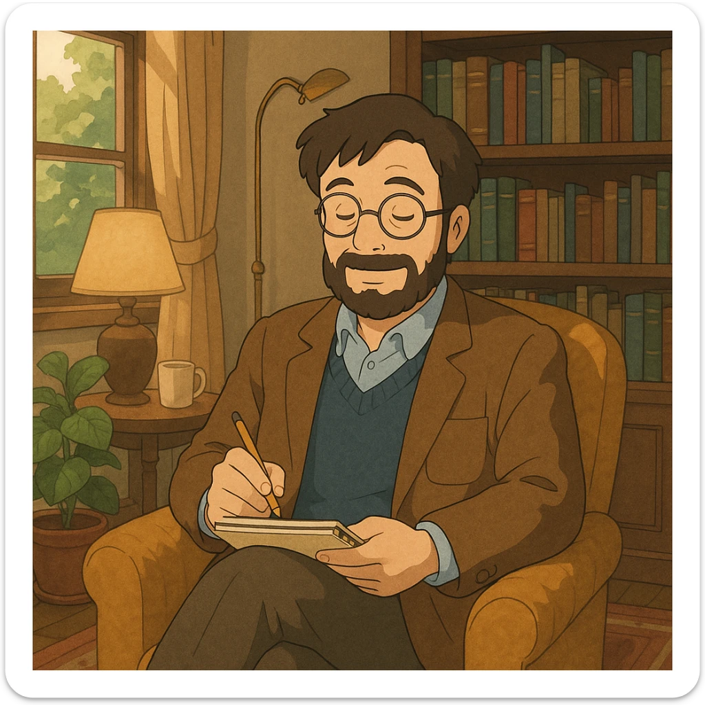 therapist in a cozy office, ghibli style sticker