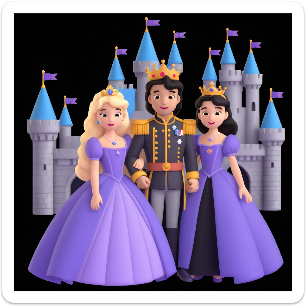 prince and princess disny dress close up photo in castle sticker