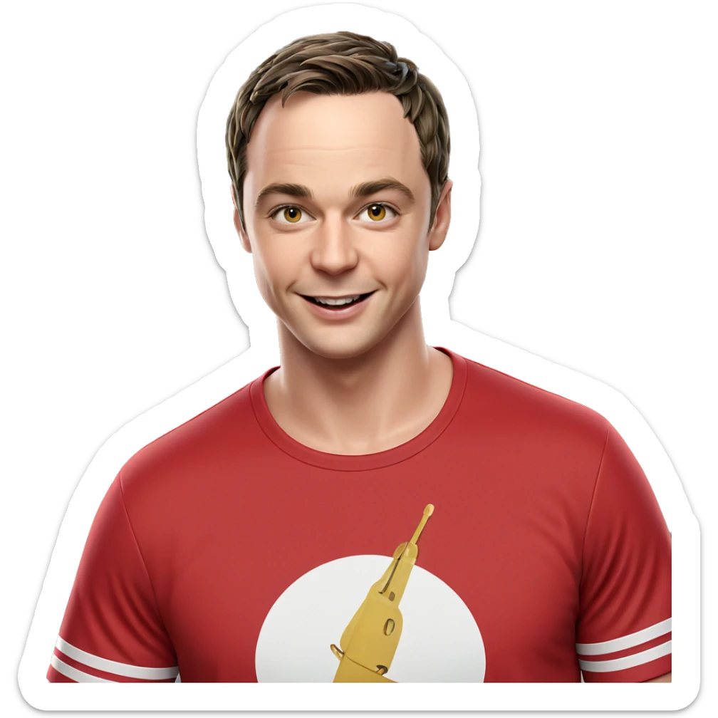 smiling boy in red shirt sticker