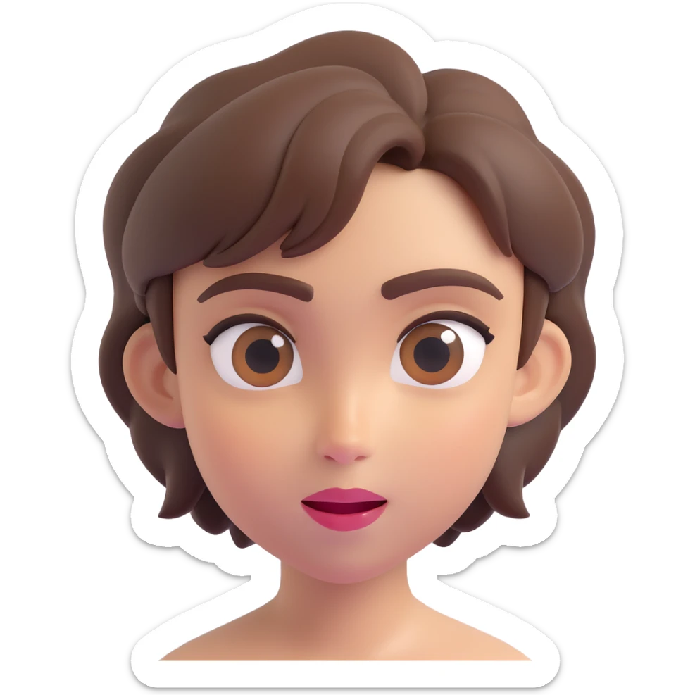 apple-style 3D emoji of a young person with short tousled brown hair, smooth skin, big expressive eyes, winking, soft shadows, glossy plastic texture, bright pastel colors, fun cartoonish look, head centered, neutral background sticker