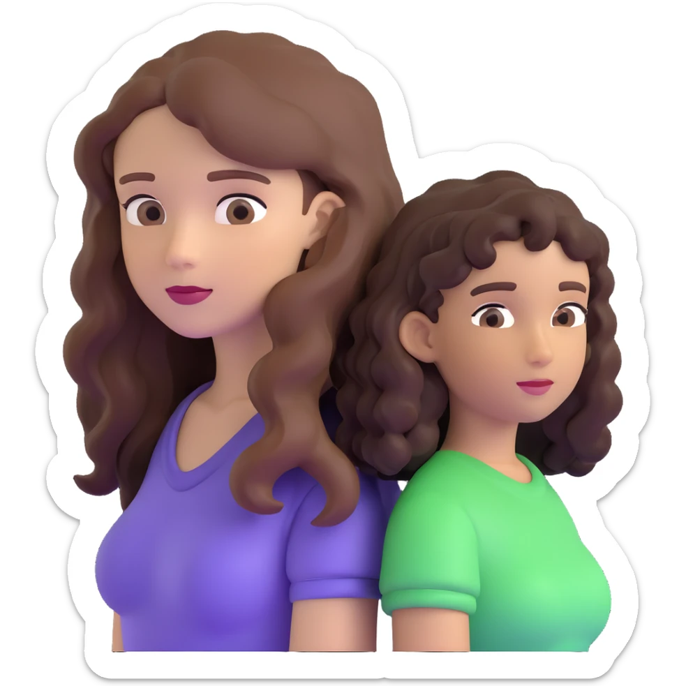 long light brown hair girl with pale skin and boy with black curly hair and tanned skin looking at each other sticker