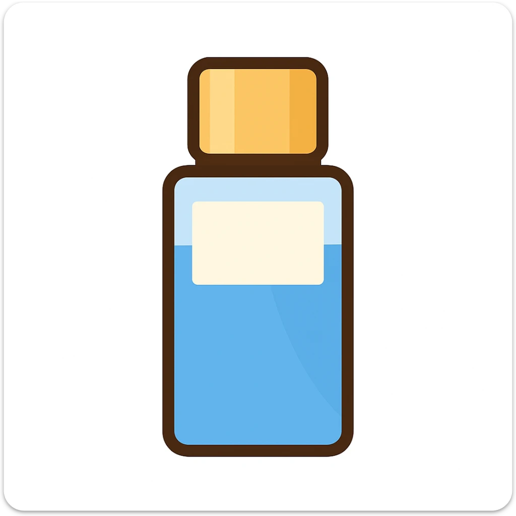 Create a cute and simplified emoji-style illustration of the Victoria's Secret Rush perfume bottle. Keep the blue bottle, gold cap, and overall shape recognizable with a clean and minimal emoji look. No text needed. sticker