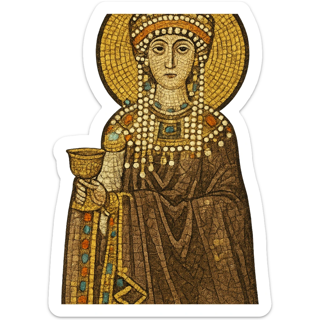 Empress Theodora in Byzantine regalia, mosaic art style, gold and jewel tones sticker