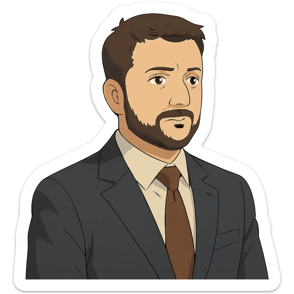 portrait of Vladimir Zelensky in a business suit, ghibli style, no background sticker