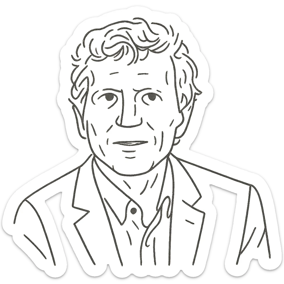 a black outline portrait based on this image of Hartmut Rosa sticker