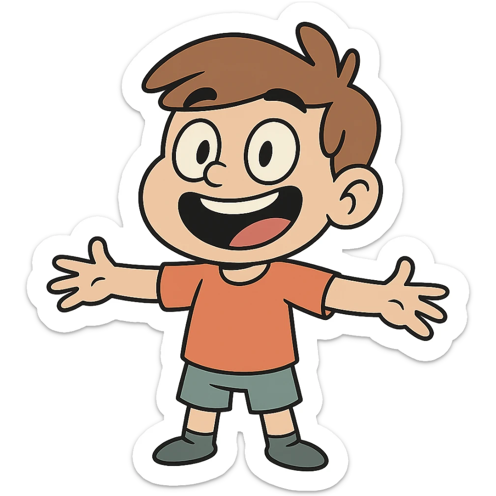 niño feliz en estilo flat toon, caricatura moderna sticker