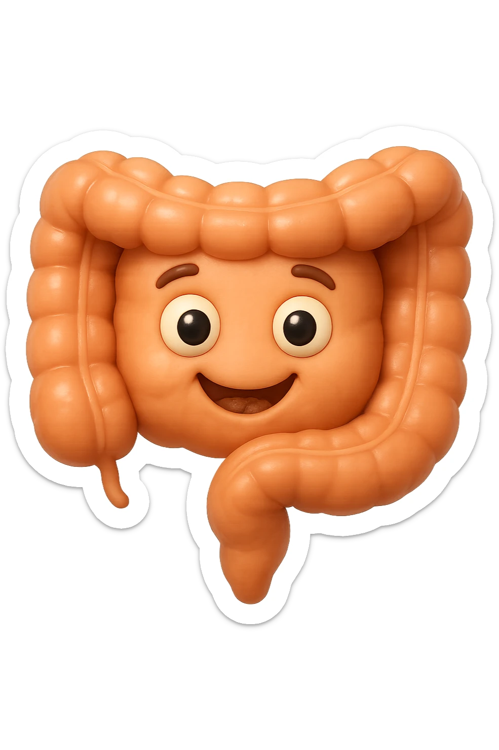 EMOJI STILE IPHONE DI UN TRATTO DI COLON INTESTINALE CHE FLUTTUA IN ARIA CON ALL'INTERNO DELLE FECI, IPERREALISTICO 4K sticker