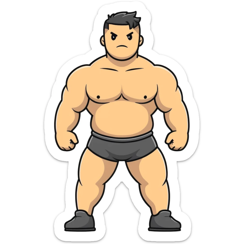 full body bulky male figure standing, muscular build, not overweight but not skinny, strong physique sticker