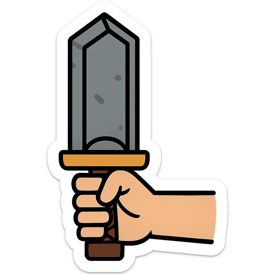 Add a hand holding the huge fantasy sword inspired by Berserk, preserving the metallic textures and sense of weight, with no background. sticker