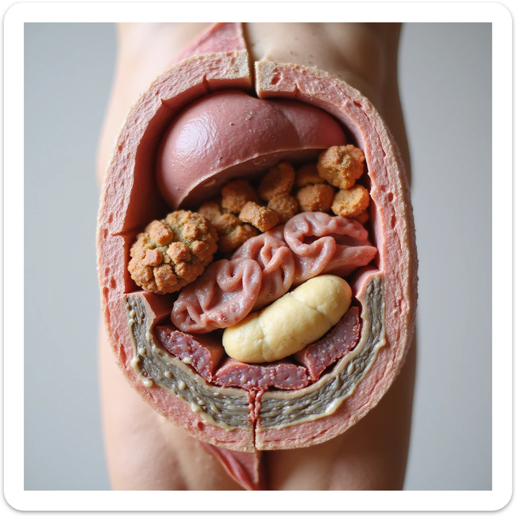 detailed anatomical 4K cross-section of fatty acid transport in the human body, focusing on mitochondria, carnitine, and membranes sticker