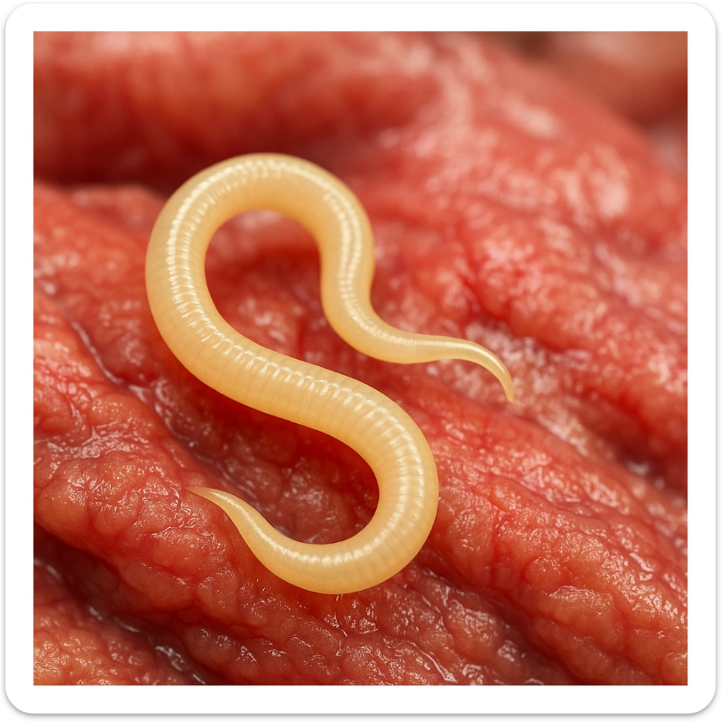 close up of intestinal parasite worm on pig intestinal tissue macro details blurred background 4K quality sticker