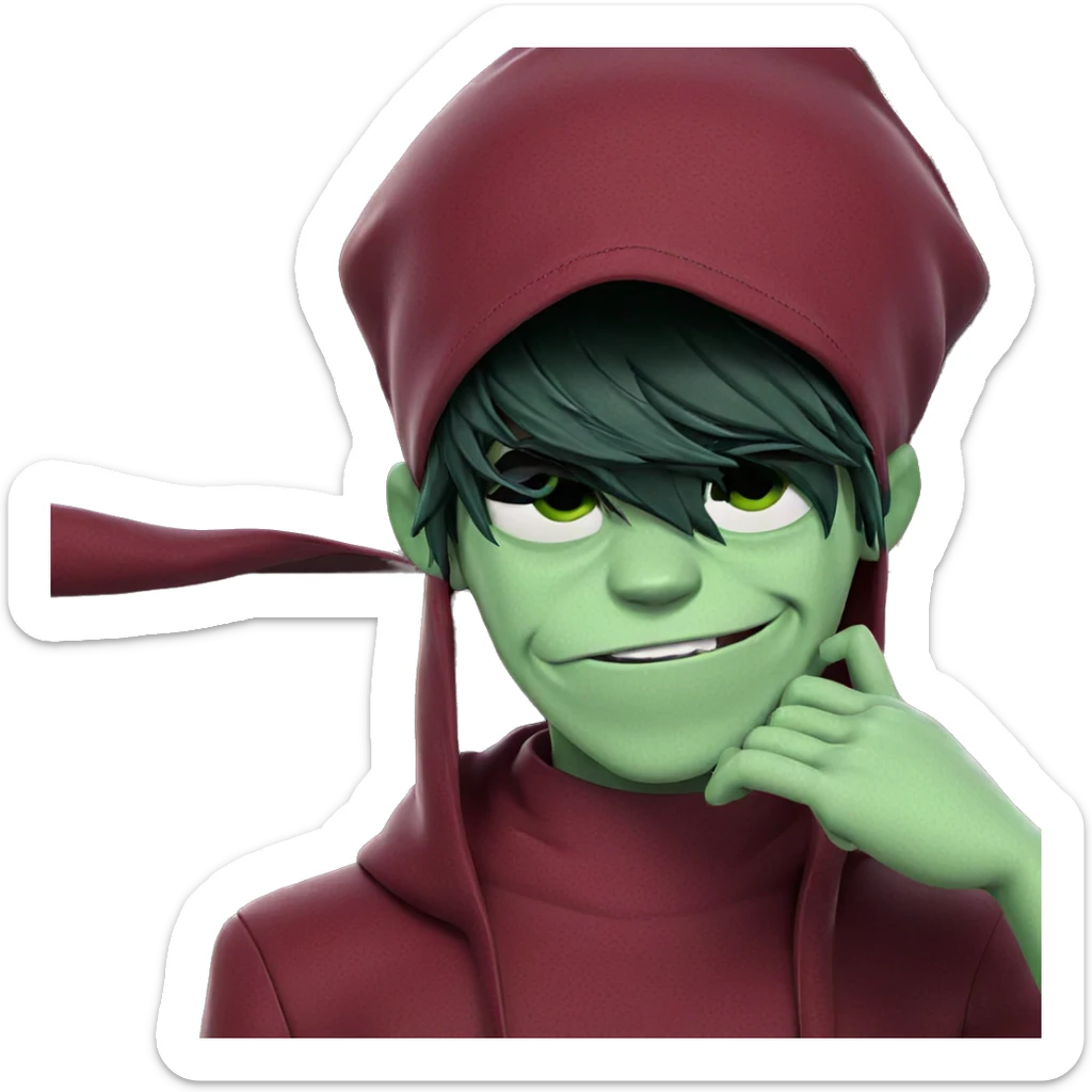 smiling boy with green skin sticker