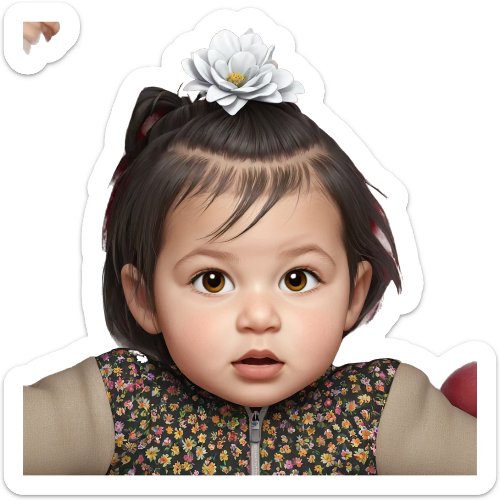 realistic girl with flower ornament sticker