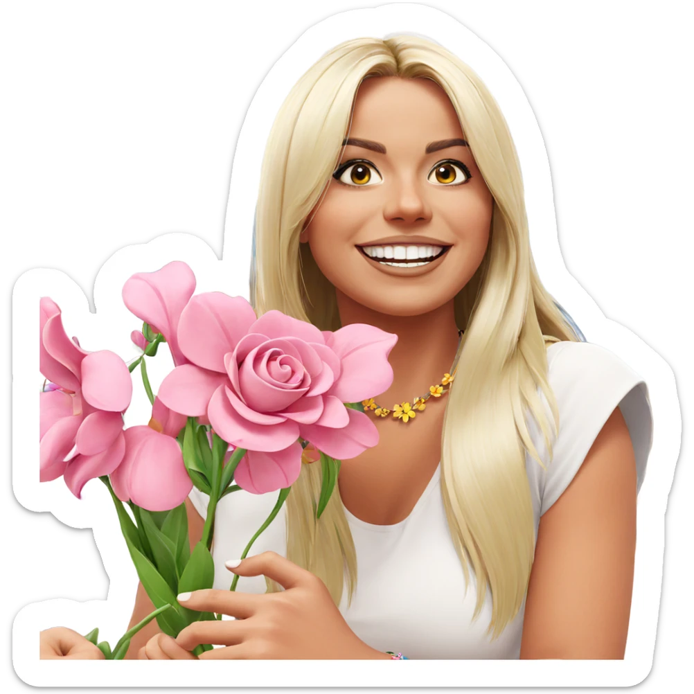 smiling girl with flower necklace sticker