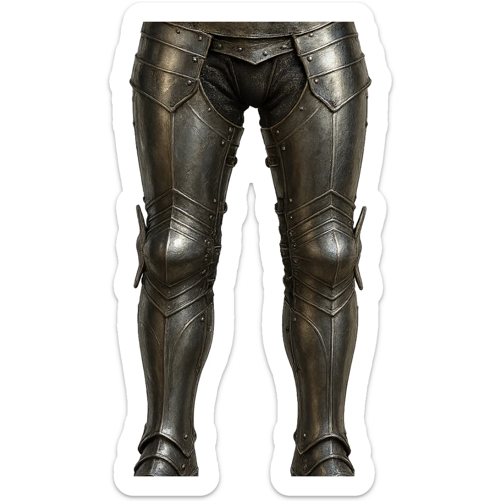 highly detailed realistic metallic shine medieval fantasy style steel platelegs armor from waistline to just above the ankles, no shoes, no feet, no sabatons, no boots, no toes, no footwear, open at the bottom sticker