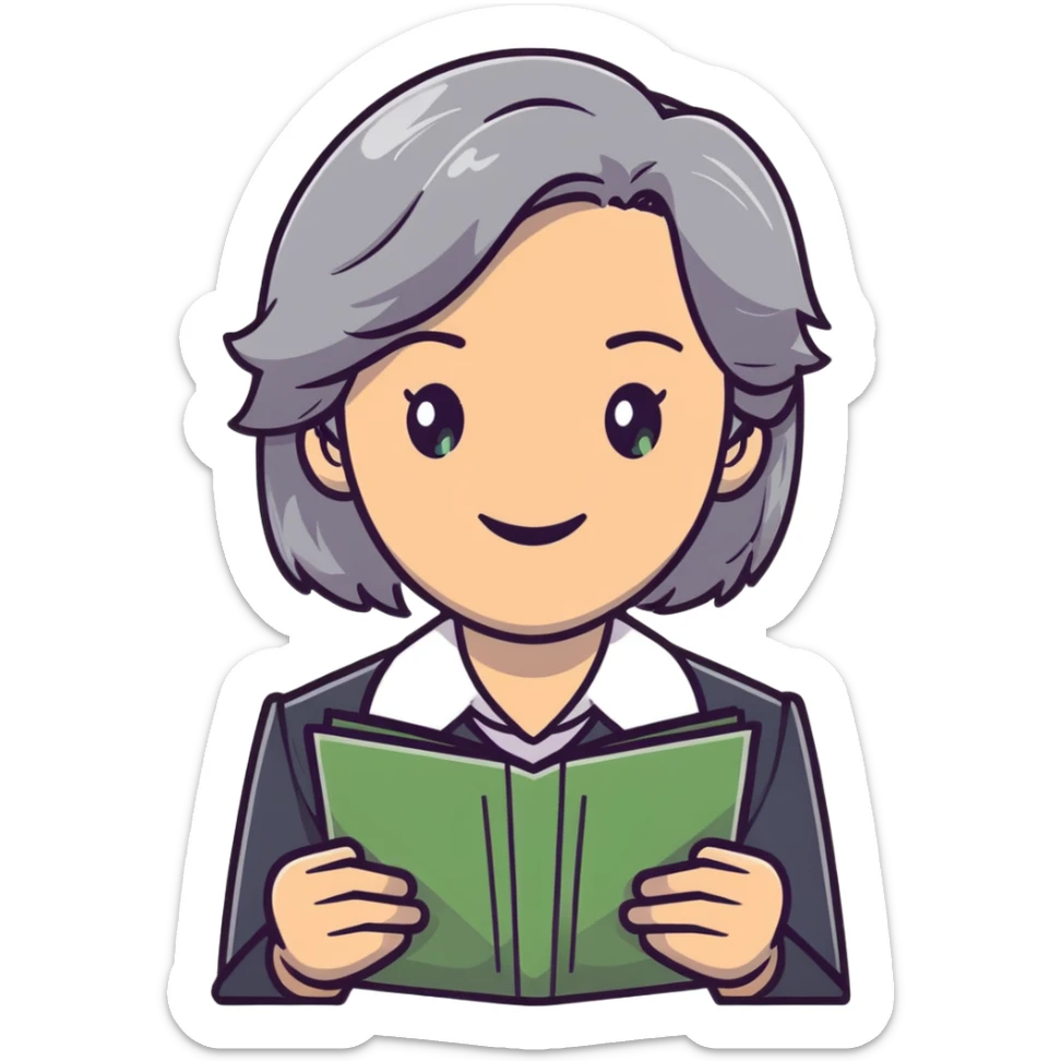 smiling English teacher with airtouch hair and grey-green eyes sticker