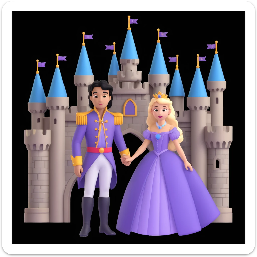 prince and princess disny dress close up photo in castle sticker