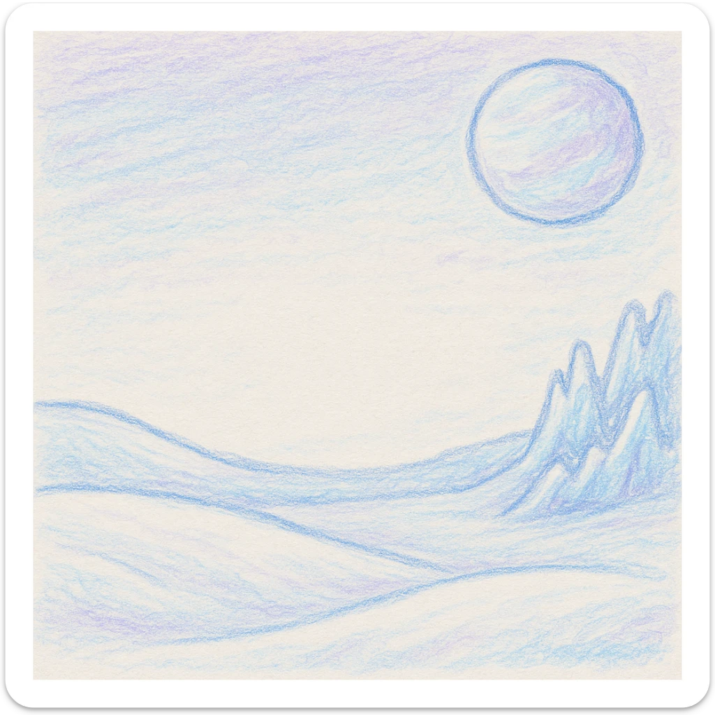 whimsical children's book background of an icy planet, smooth snowdrifts, shimmering ice, pastel colors, large open space for text, no characters, dreamy and friendly sticker