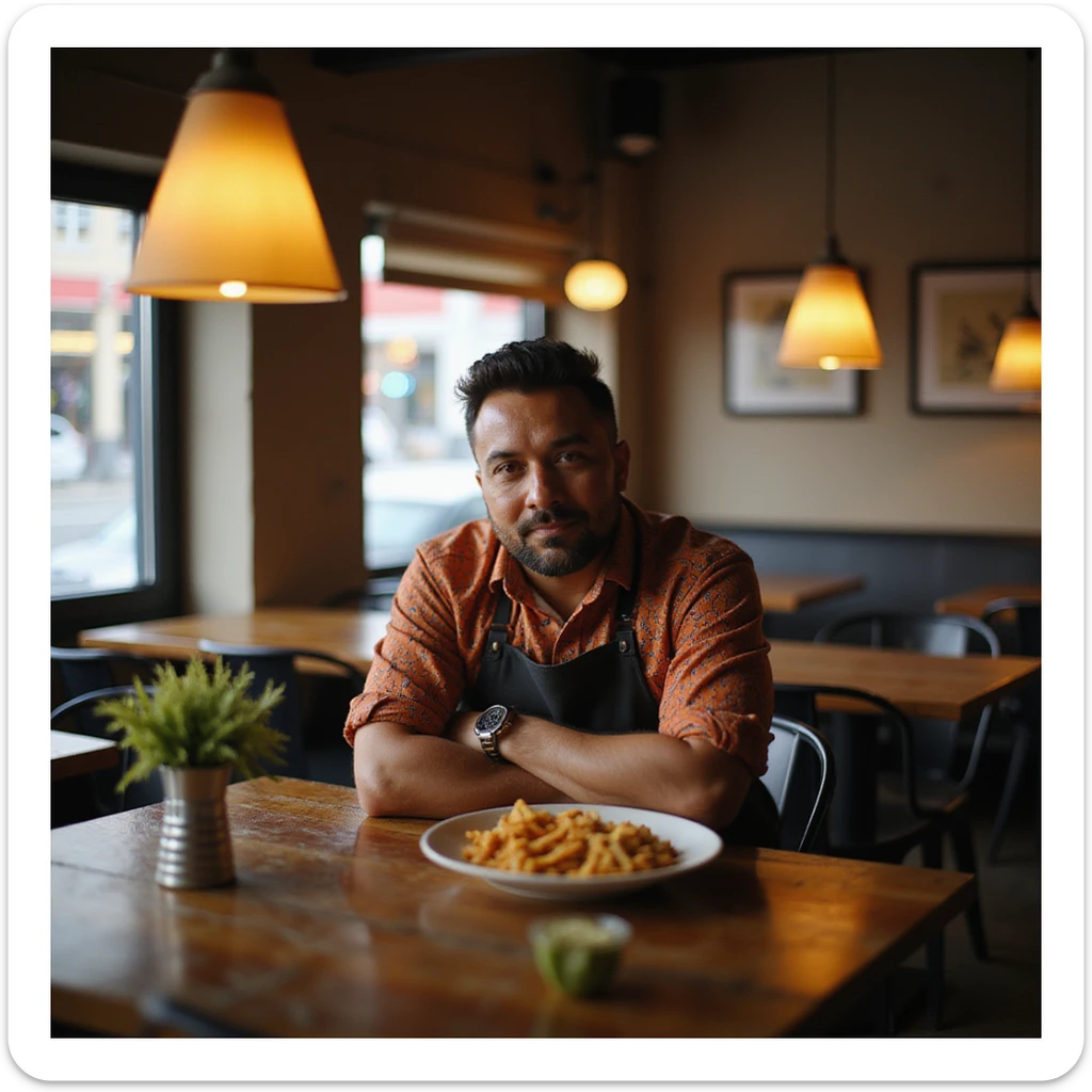 An Indian restaurant owner sticker