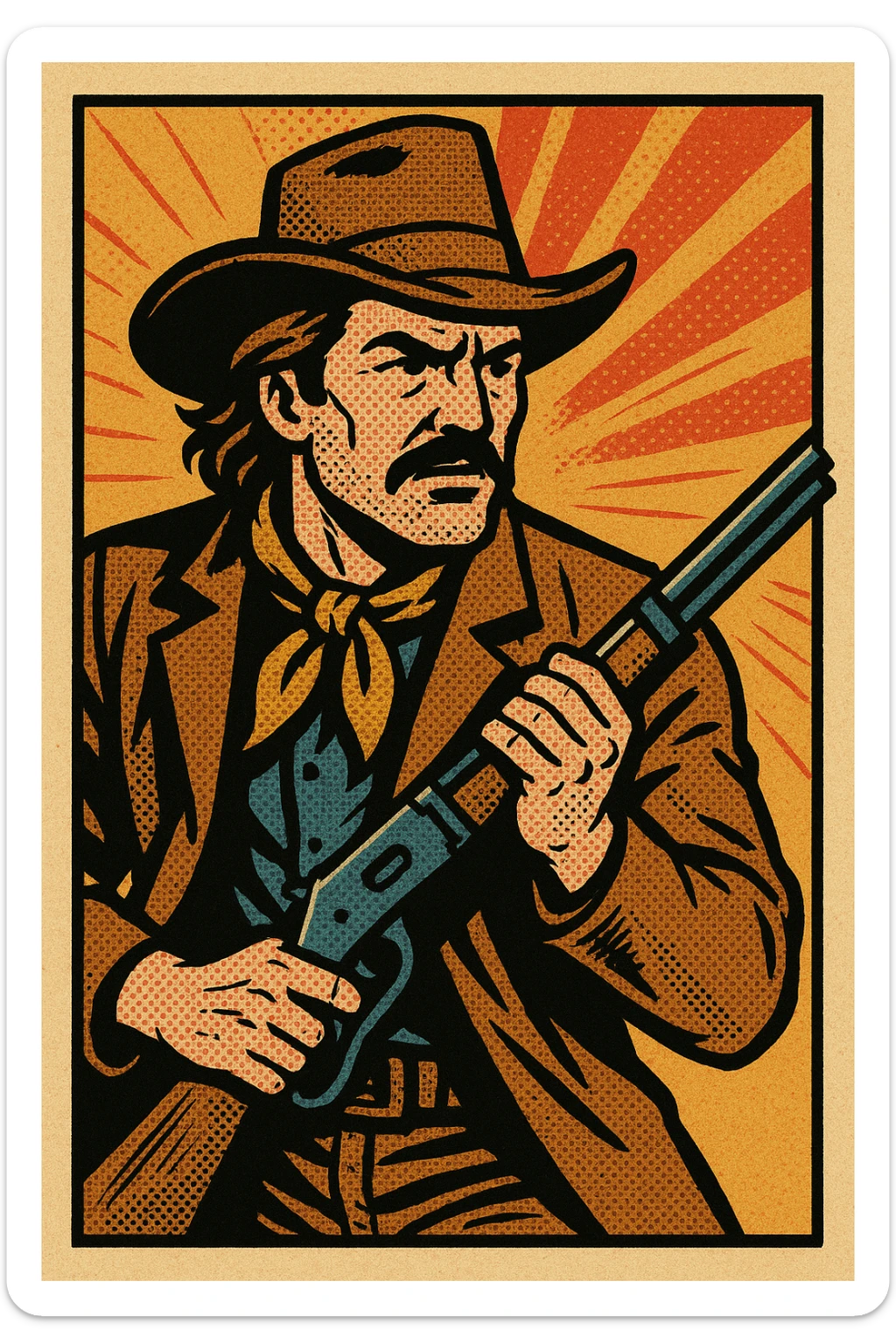 An American West outlaw holding a rifle sticker
