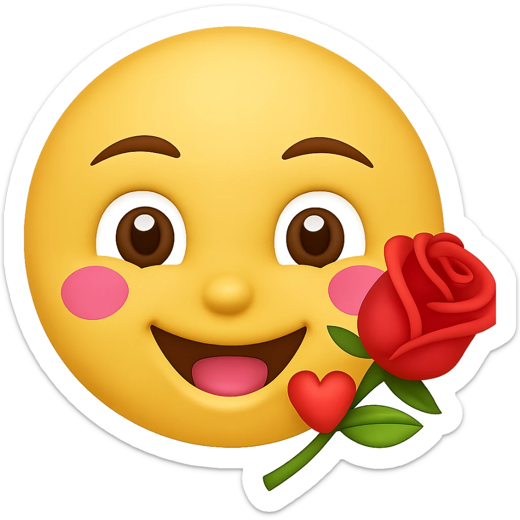 Add a rose to the emoji, keeping it flirty and playful. The style should be similar to the original emoji style. sticker