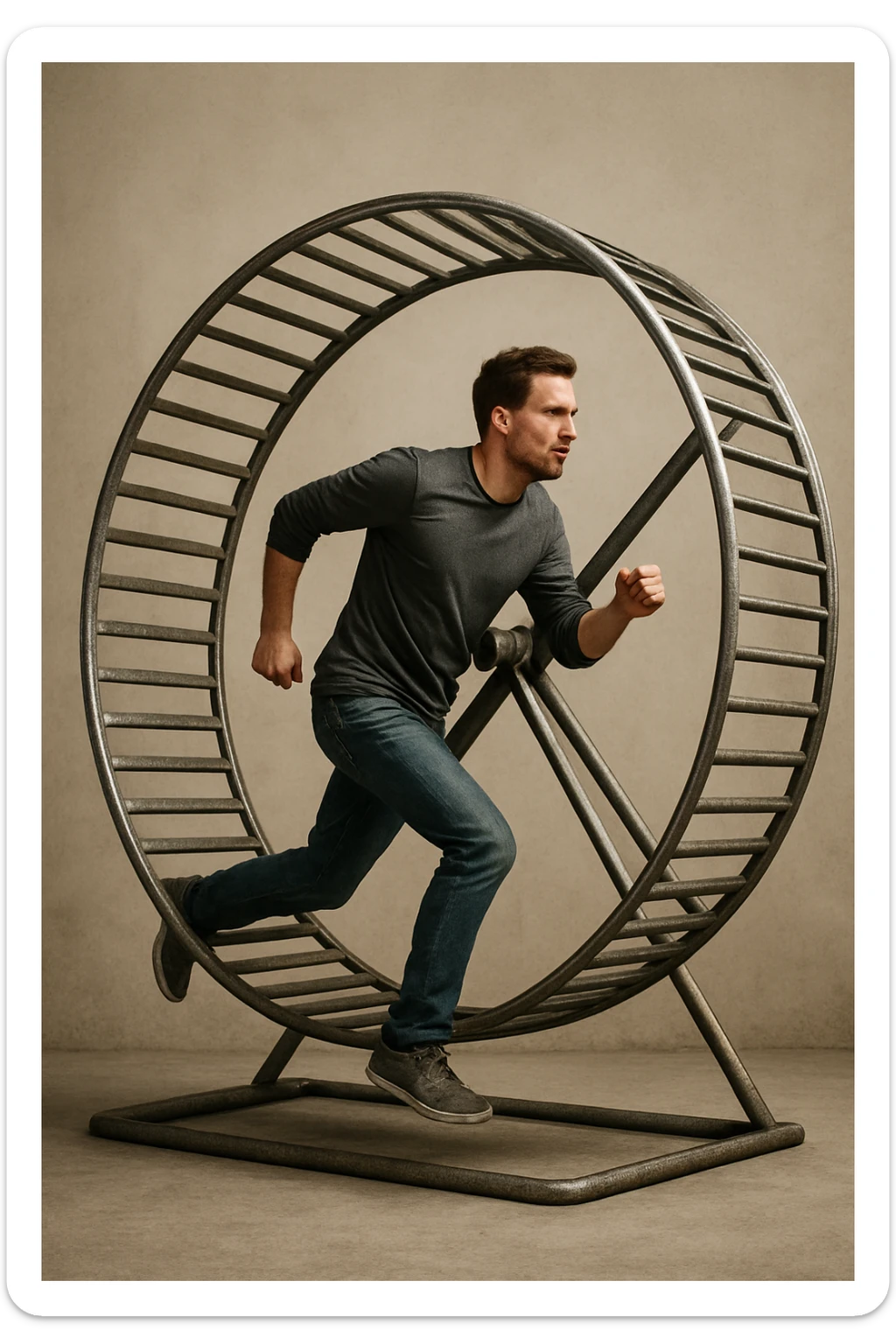 uomo che corre dentro la ruota del criceto come un circolo vizioso immagine realistica sticker