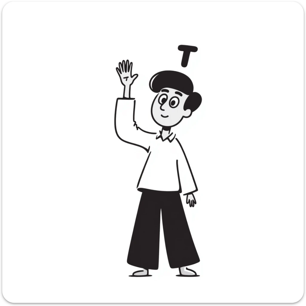 emoji of a man raising his hand with a small letter T above his head sticker