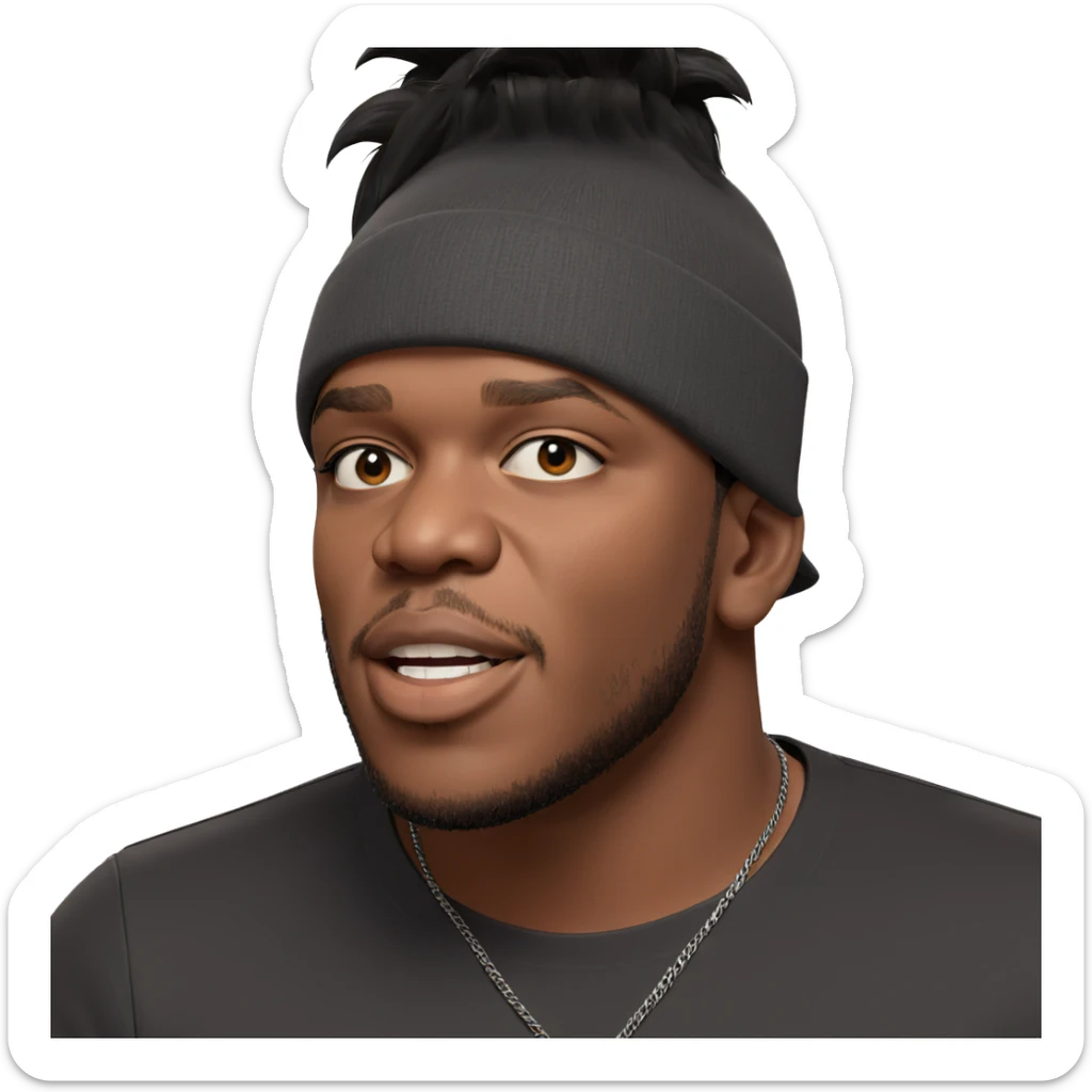 black haired male with hat sticker