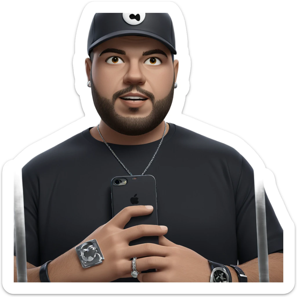 casual guy with phone jewelry sticker
