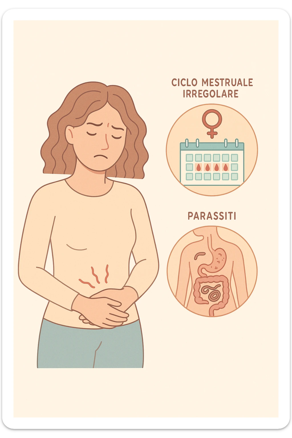 Donna con ciclo irregolare e doloroso a causa dei parassiti in italiano sticker