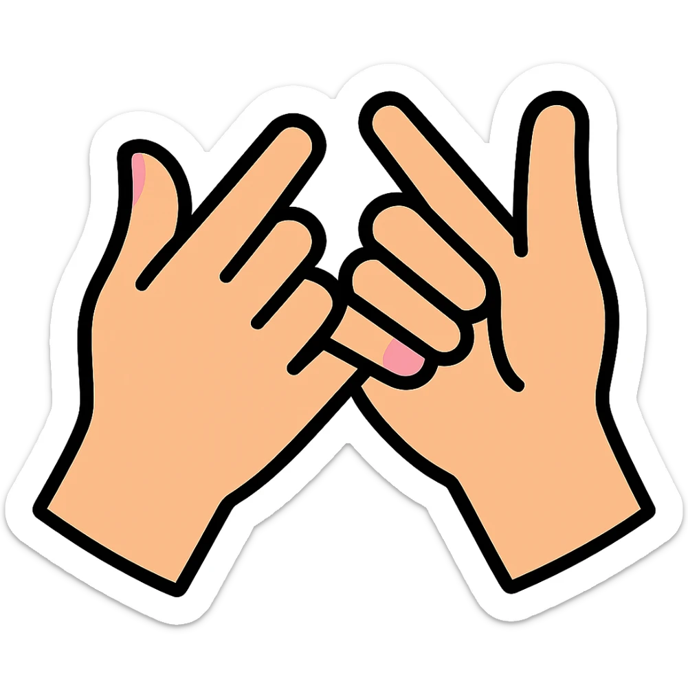 Change the hand colors to a light skin tone, keep the pinky promise gesture, no background. sticker