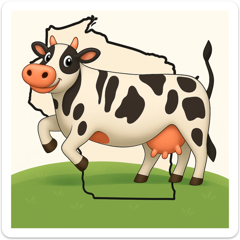 Add the outline of the state of Wisconsin in the background behind the cow and grass field sticker