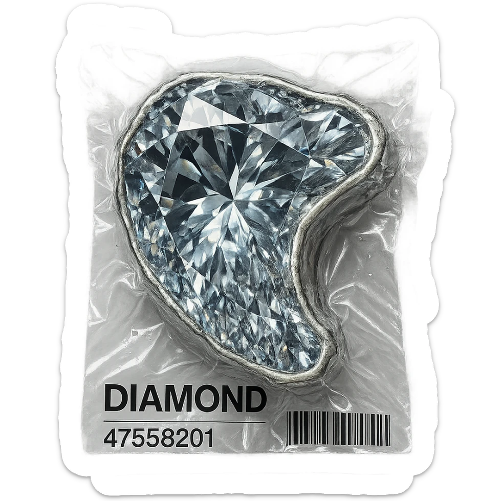 meat steak made of diamond, glossy and puffy, vacuum-sealed style sticker