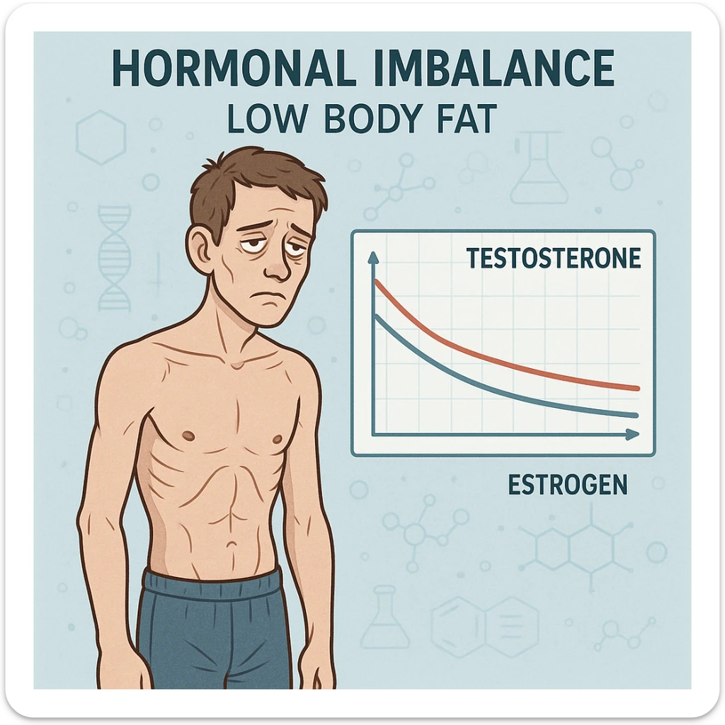 Uomo con squilibri ormonali a causa dei grassi bassi nel corpo e ha testosterone ed estrogeni bassi sticker