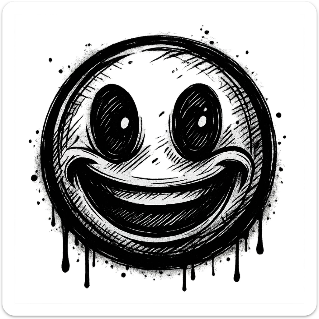 graffiti style emoji, black and white, high contrast, detailed, with a sense of urban artistry sticker