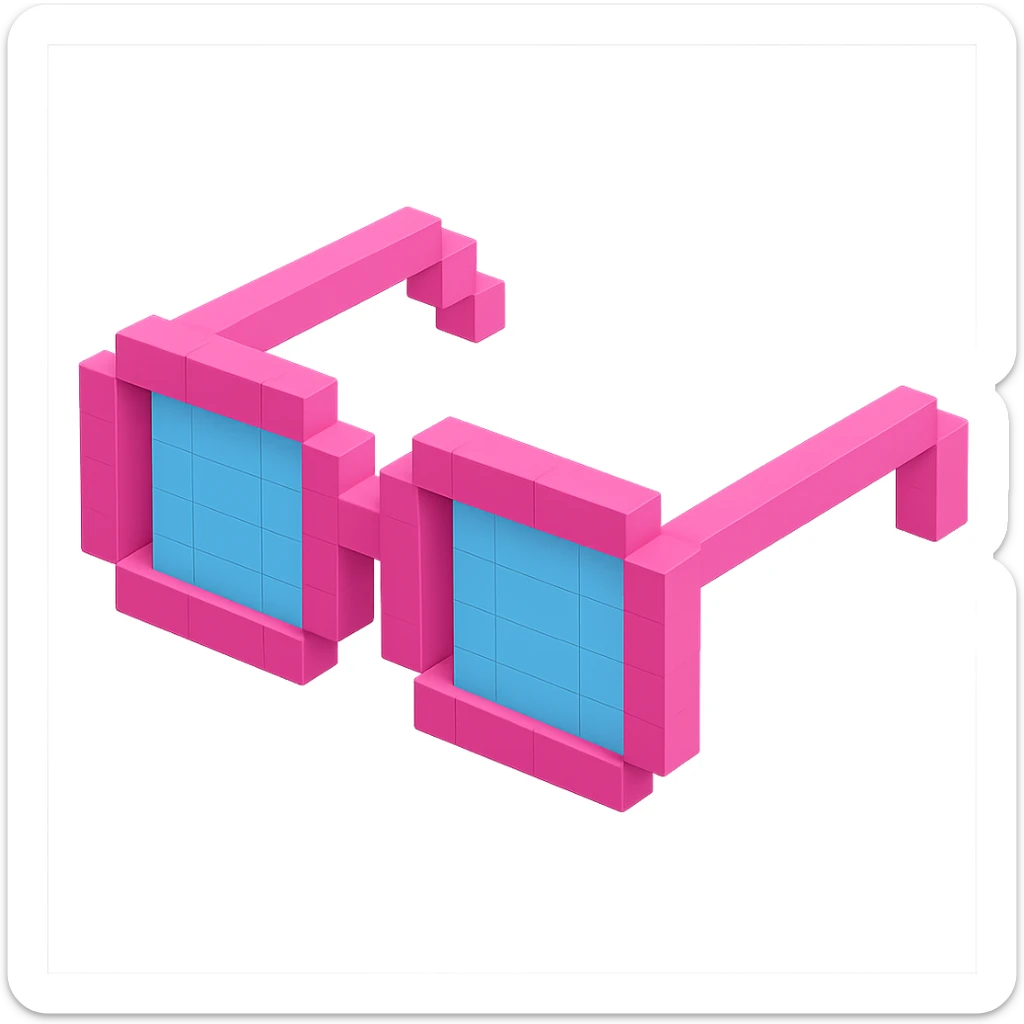 Voxel-style pink glasses, detailed and intricate sticker