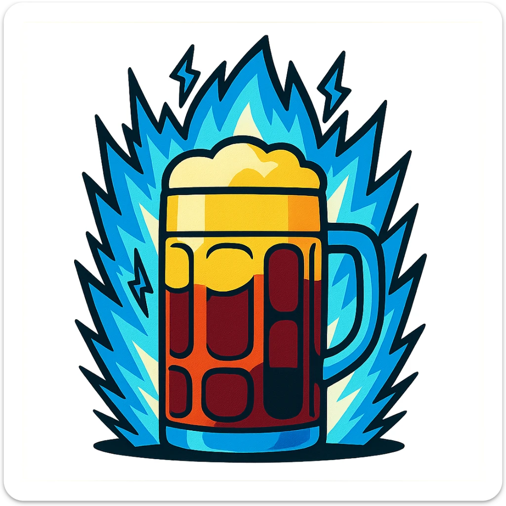 Bavarian Goaßmaß glass surrounded by a blue electrifying Dragon Ball Z aura, cartoon style sticker