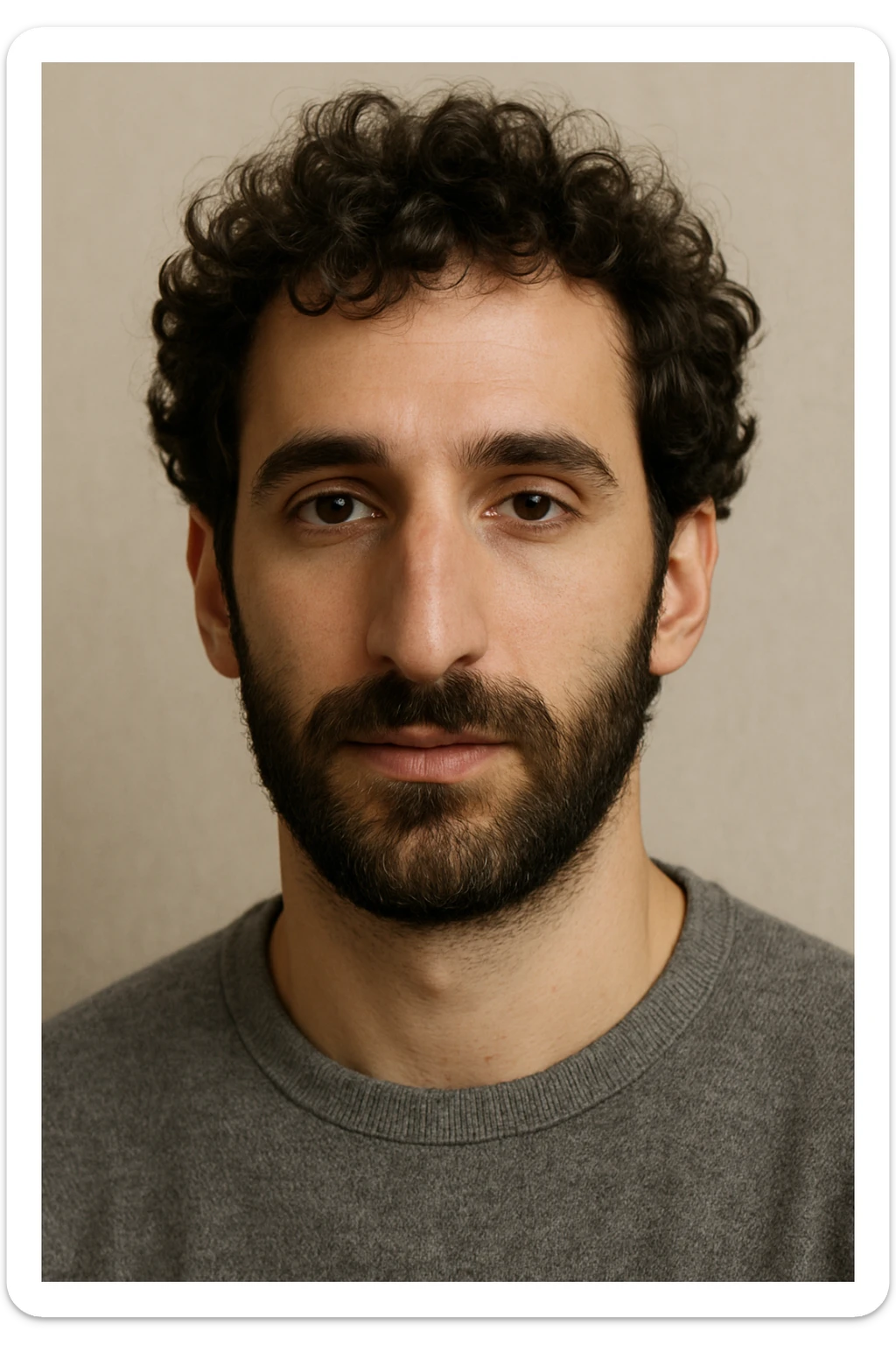 portrait of a white male with curly dark brown hair, beard, large nose, attractive sticker