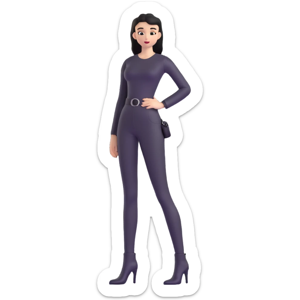 girl with oval-shaped flat-top head wearing tight black pants and black medieval high-heeled boots sticker