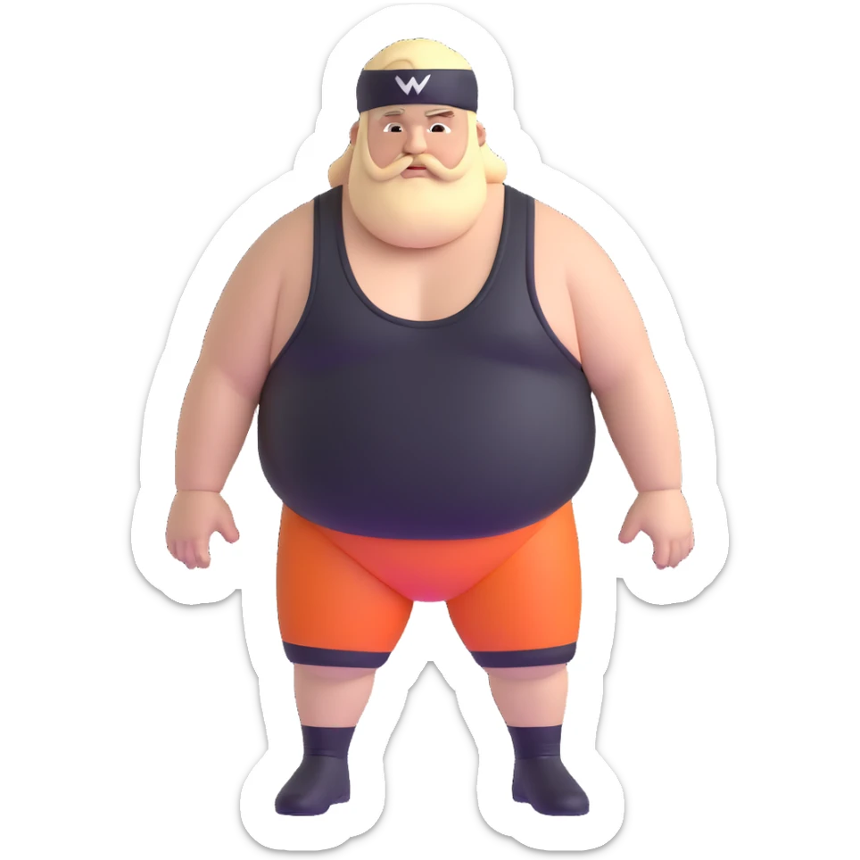 White skin fat guy with black durag, light stubble beard of a few days in wrestling singlet sticker