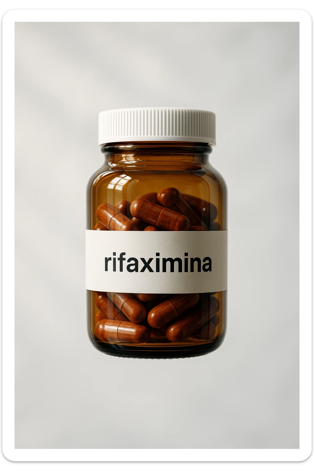barattolo di medicinale con la scritta "rifaximina" sull'etichetta fluttua in aria, iperrealistico 4k sticker