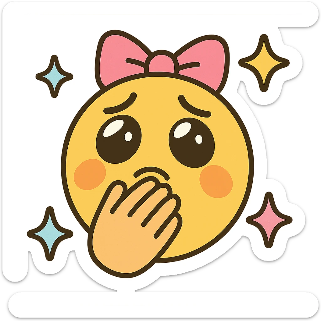 emoji merging pleading face, hand over mouth, pink bow, and sparkles with soft pastel colors and playful expressive look sticker