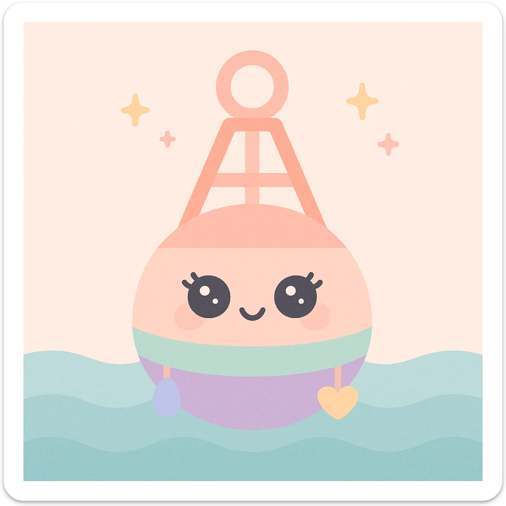 stylish buoy with feminine features and pendants, in the ocean, whimsical and fun, lighthearted, colorful sticker