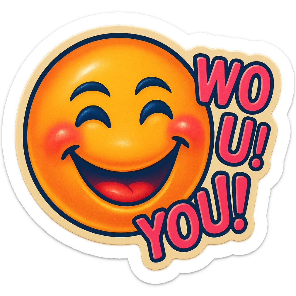 excited smile with mouth closed Z
add the words W You! in pink sticker