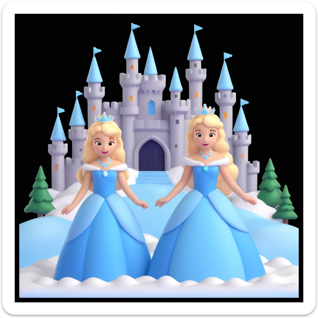 girls in a  snow princess dress, snow castle background sticker