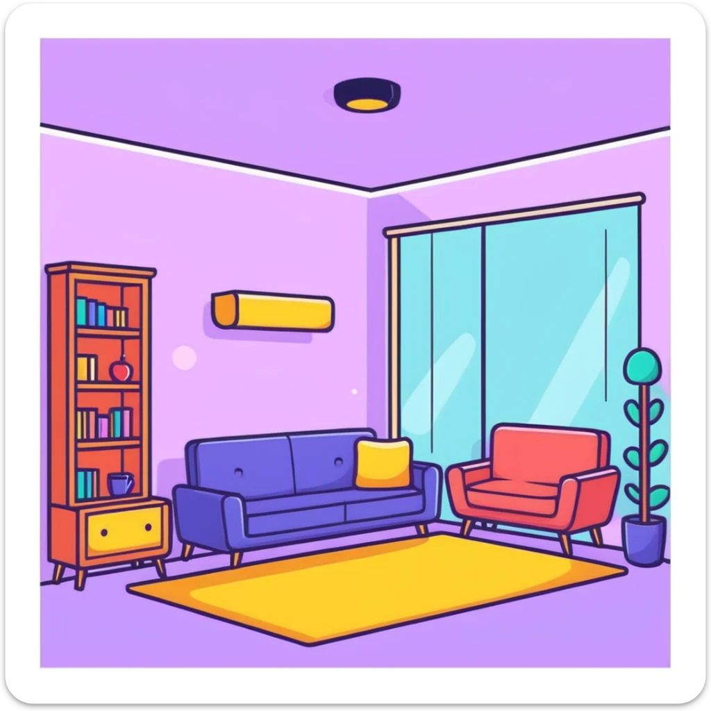 cozy room with furniture and magical sparkles floating above the furniture sticker