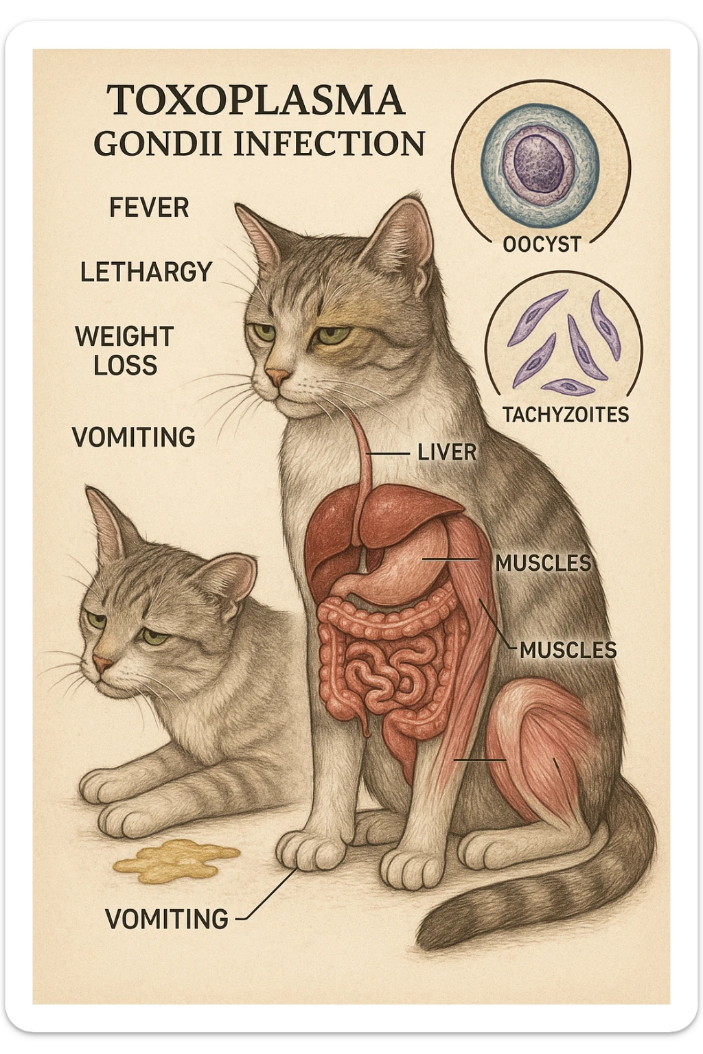 Toxoplasma gondii, infetta gatto in italiano con sintomi e anatomia sticker