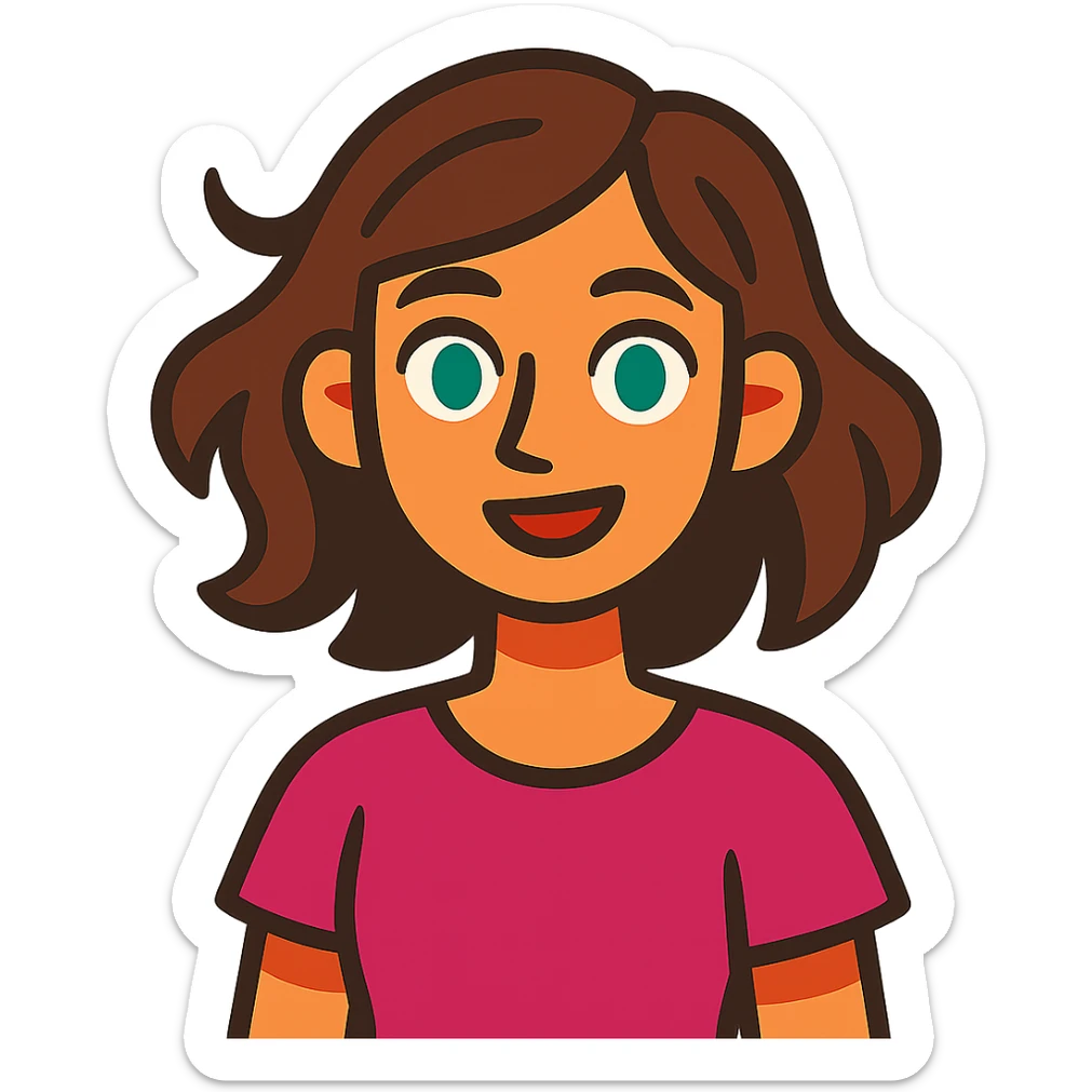 vibrant toon style girl with green eyes and slightly wavy brown hair sticker