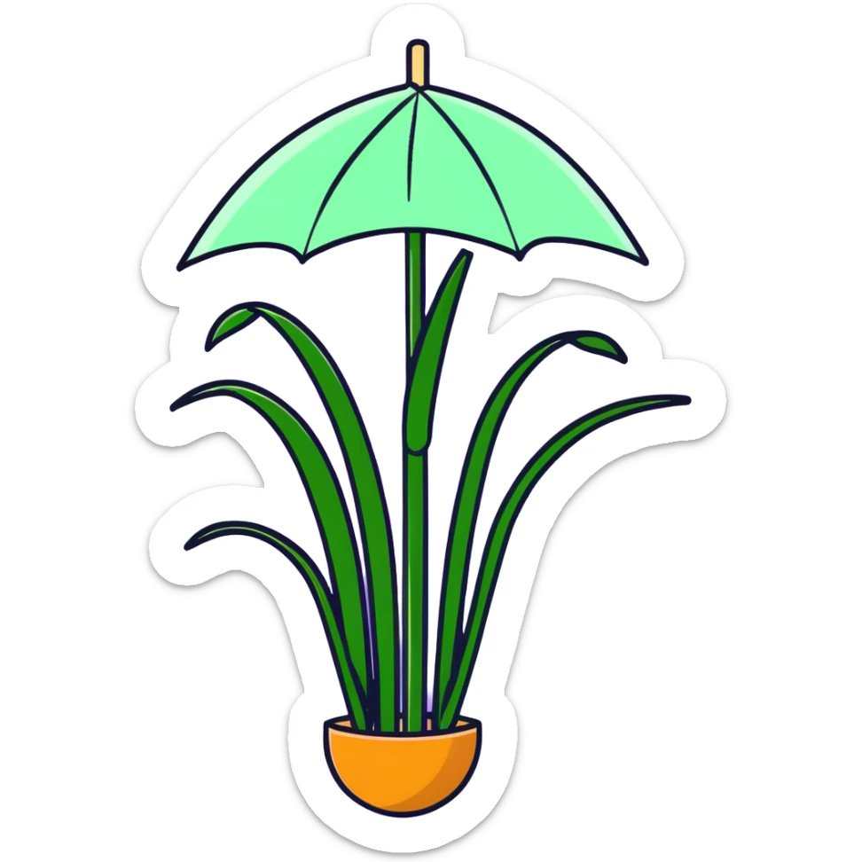 Tall reed-like papyrus plant with feathery tops, green stems and umbrella-shaped foliage sticker